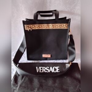 Versace Black and Gold Key Design Canvas Tote.